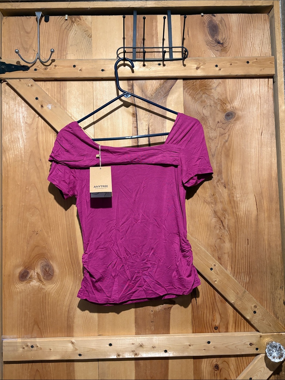 Off-the-Shoulder Short Sleeve Top — Magenta